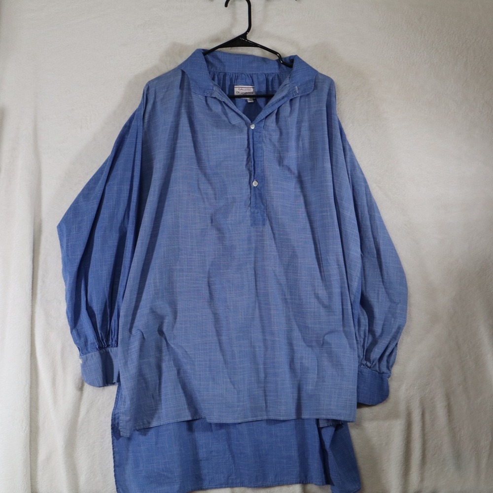 Gallego Desportes Paris Women's M Blue Oversized Tunic Shirt Check Pattern